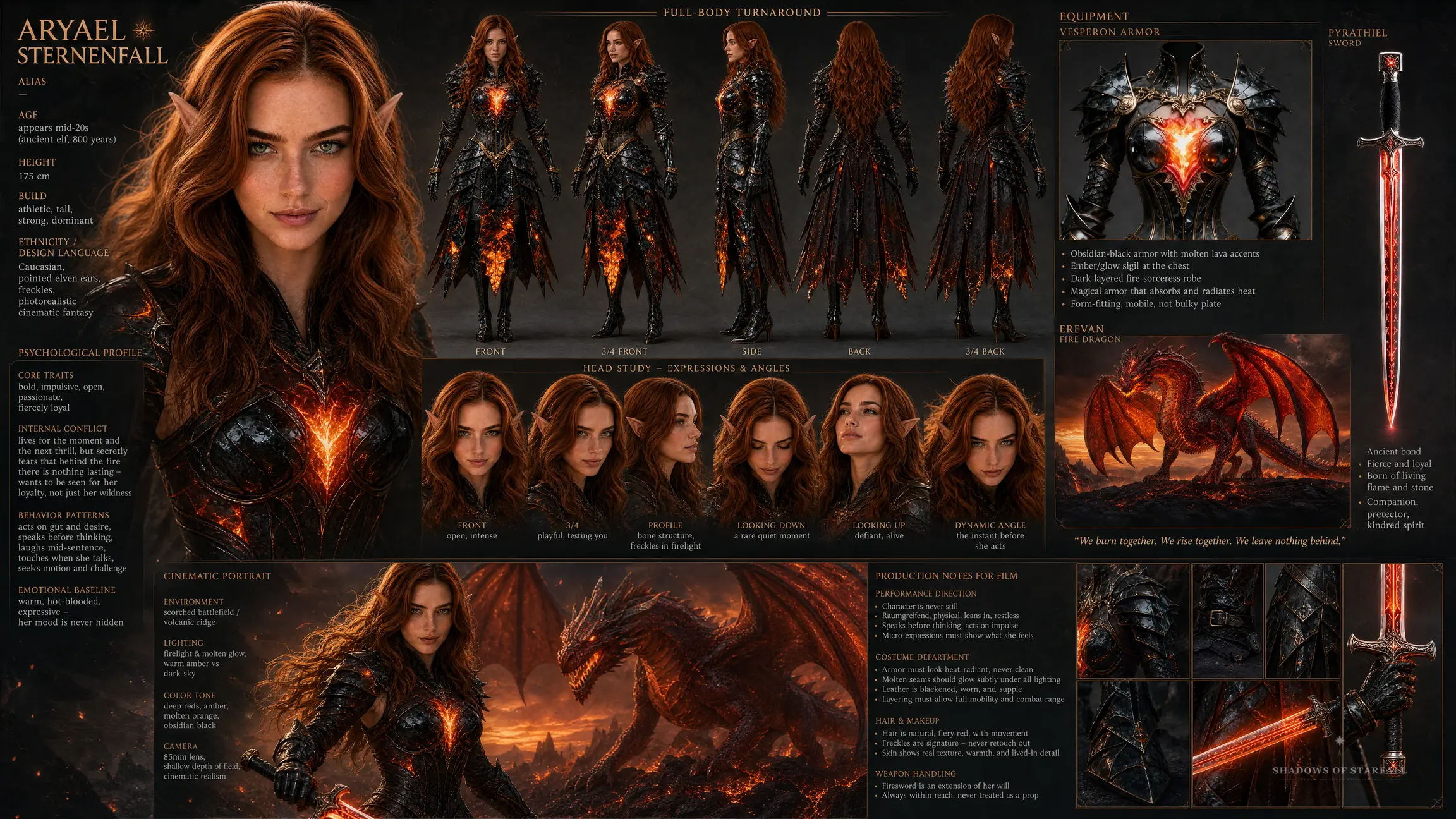 Design sheet of Aryael Starfall