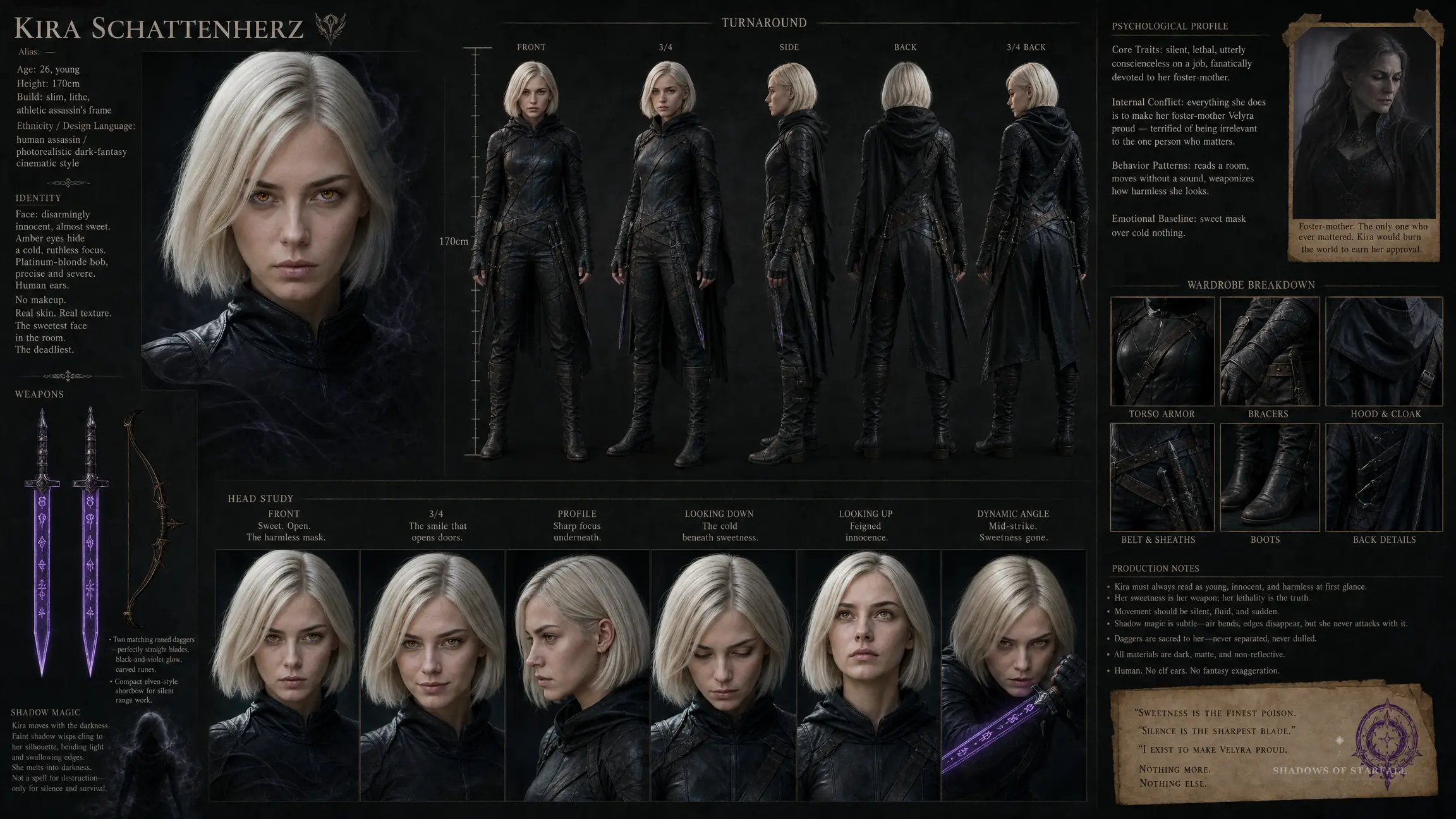Design sheet of Kira Shadowheart