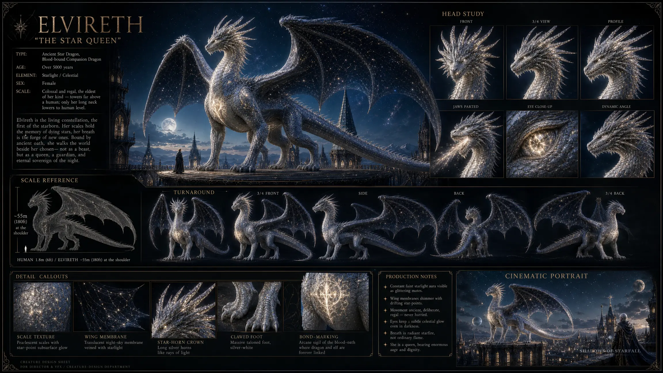 Design sheet of the dragon Elvireth